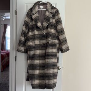 Topshop Curve Overcoat in Brushed Check